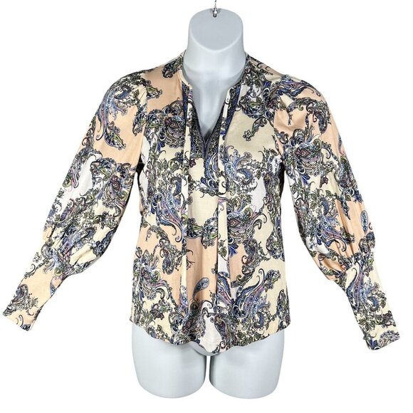 Hale Bob Los Angeles Womens S Paisley Blouson Sleeve  Amata Top Tie Neck Blouse - Picture 4 of 15